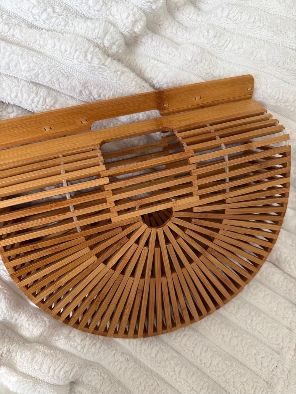 Bamboo Half-Moon Slatted Handbag - Natural